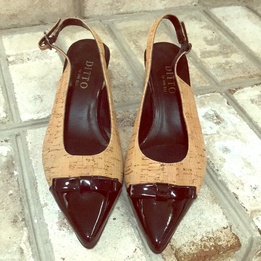 Tan and black heels